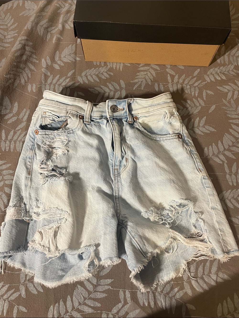 American Eagle Outfitters Light Blue Distressed High-Rise Denim Shorts